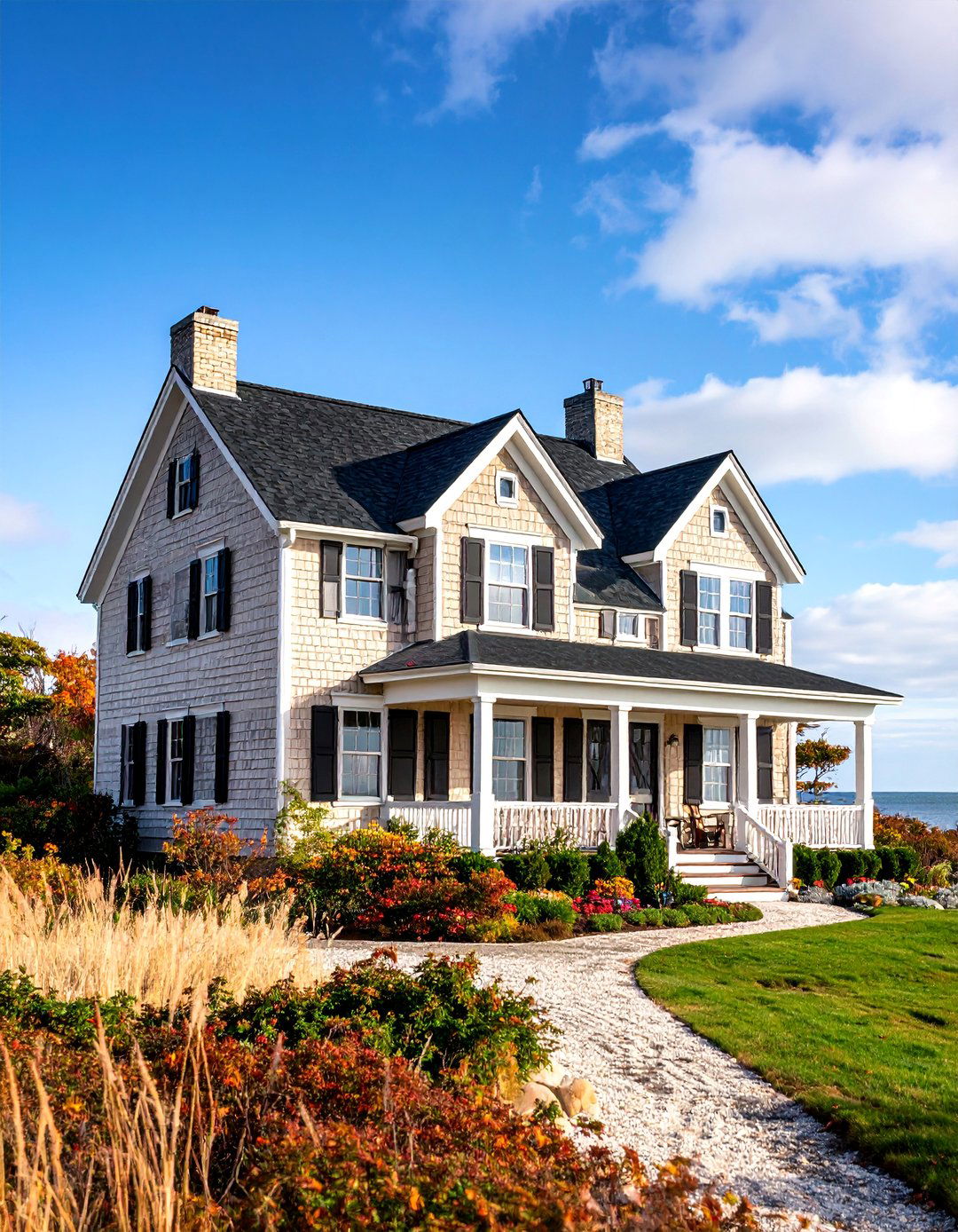 Beige Cape Cod with Black Roof and Window Boxes - 25 beige and black house exterior ideas