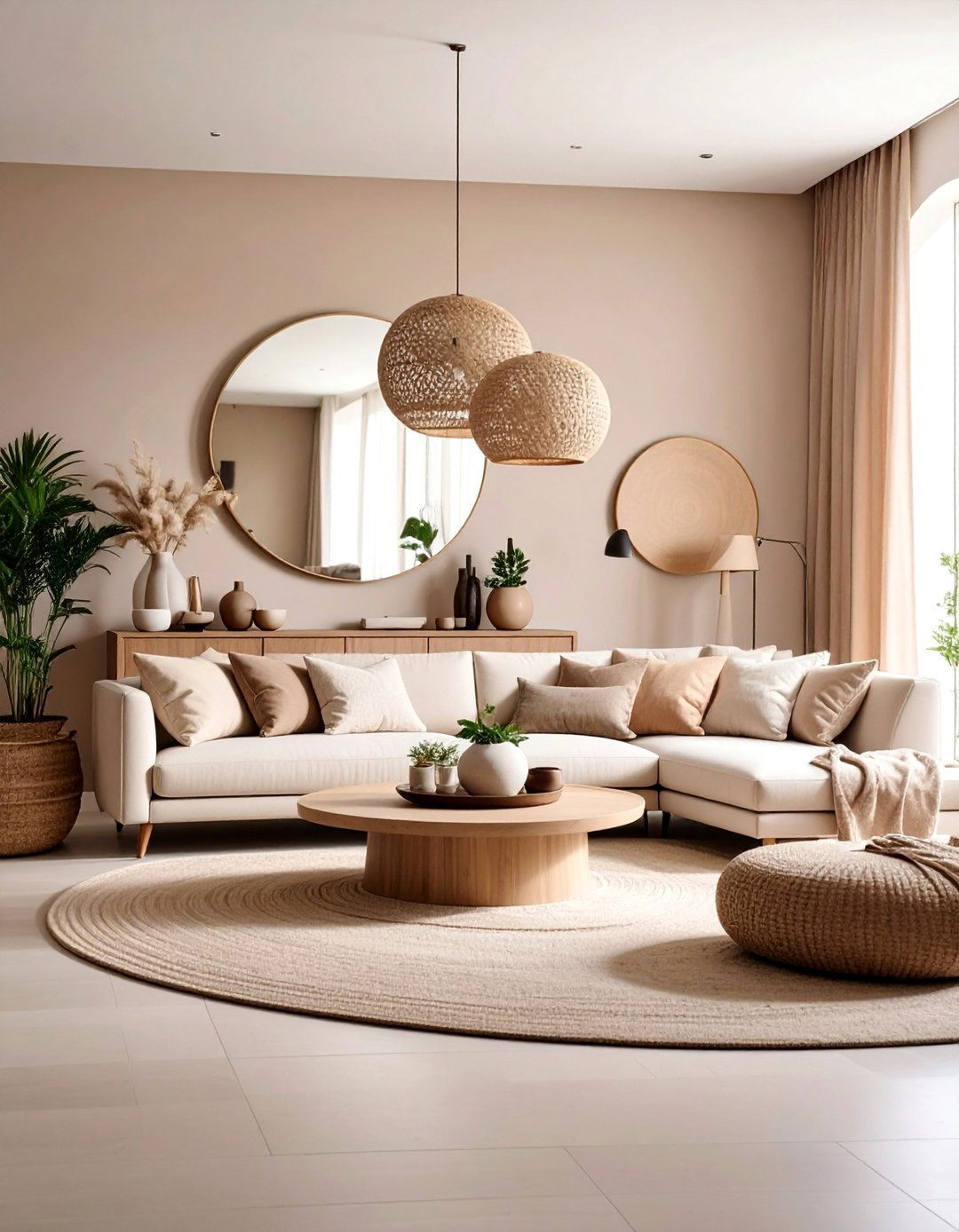 Beige Living Room with Curved Furniture Elements - 25 Beige Living Room Ideas
