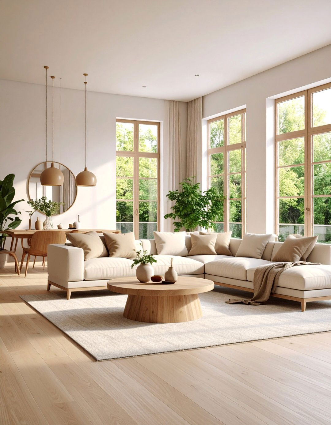 Beige Living Room with Floor to Ceiling Windows - 25 Beige Living Room Ideas