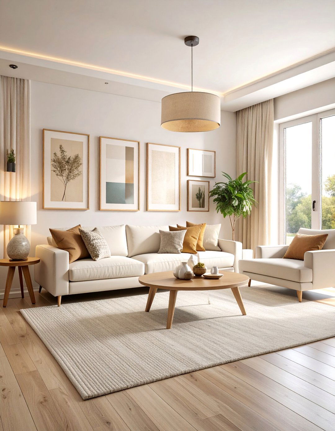 Beige Living Room with Gallery Wall Focus - 25 Beige Living Room Ideas