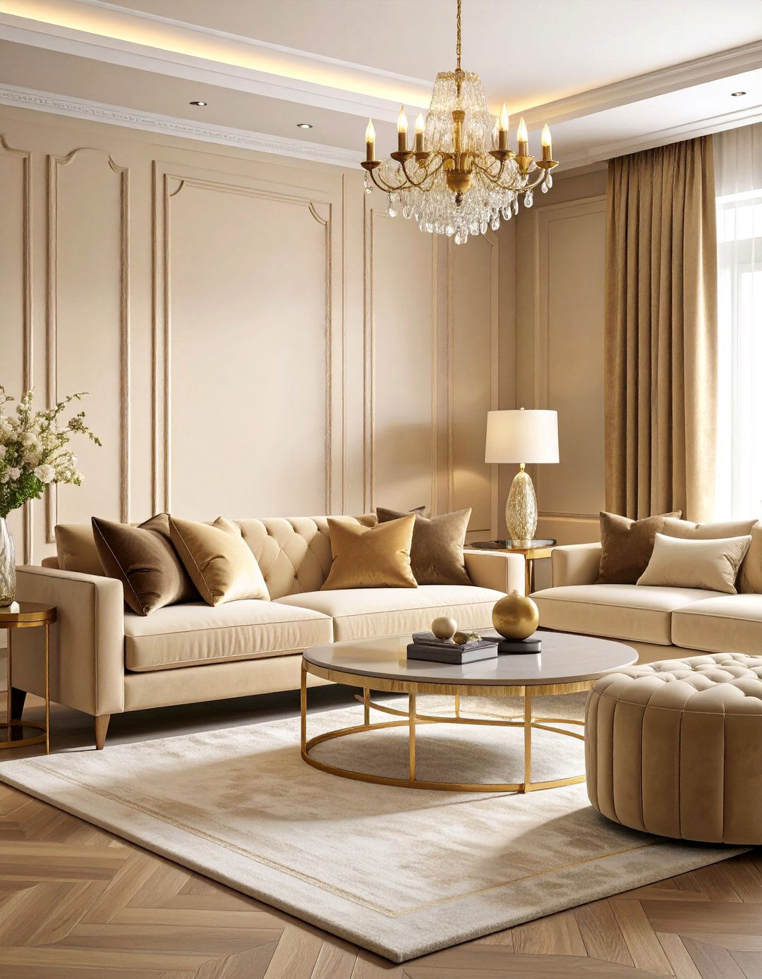 Beige Living Room with Velvet Upholstery Accents - 25 Beige Living Room Ideas