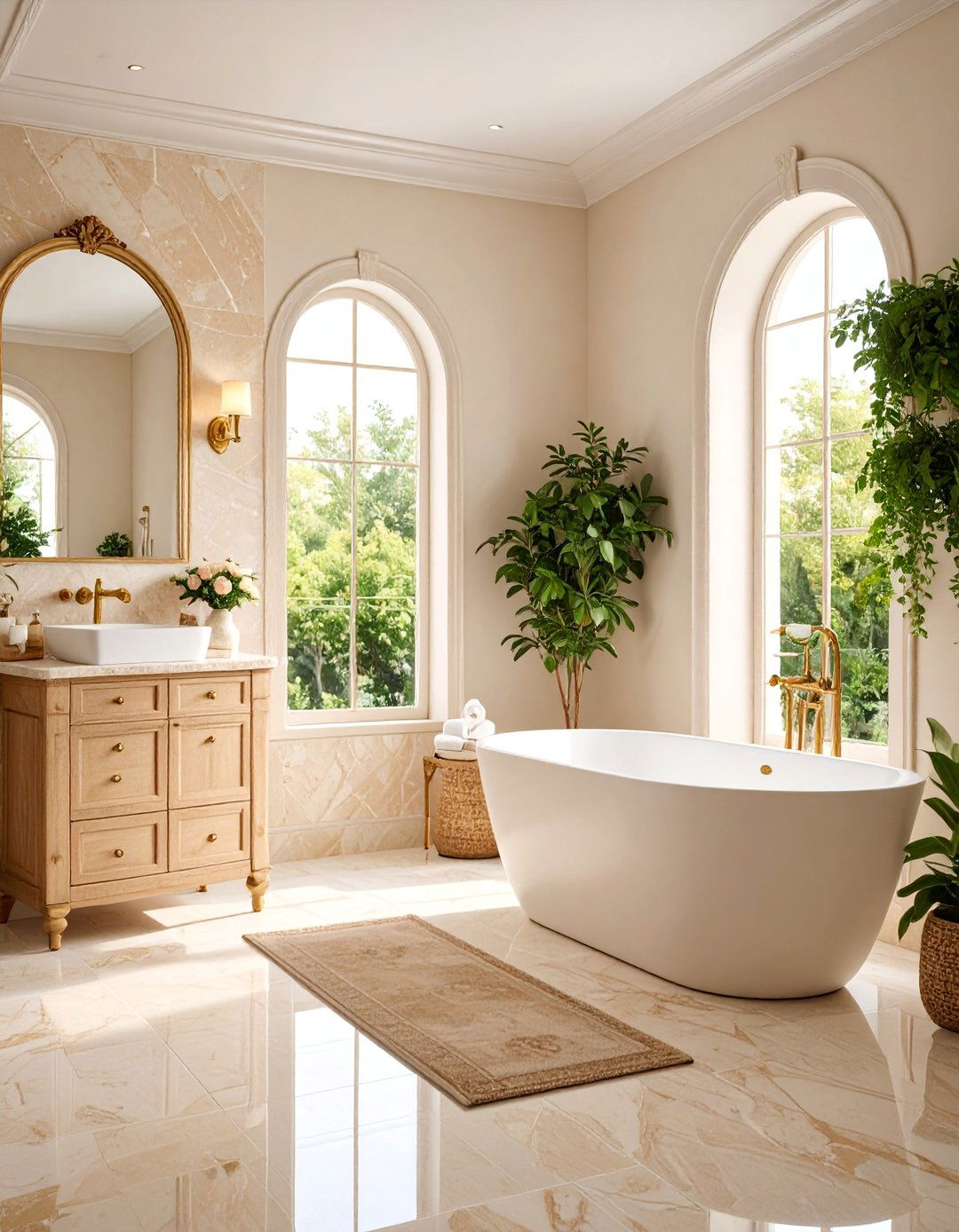 Beige Travertine Bathroom with Vintage Touches - 25 Neutral Bathroom Ideas