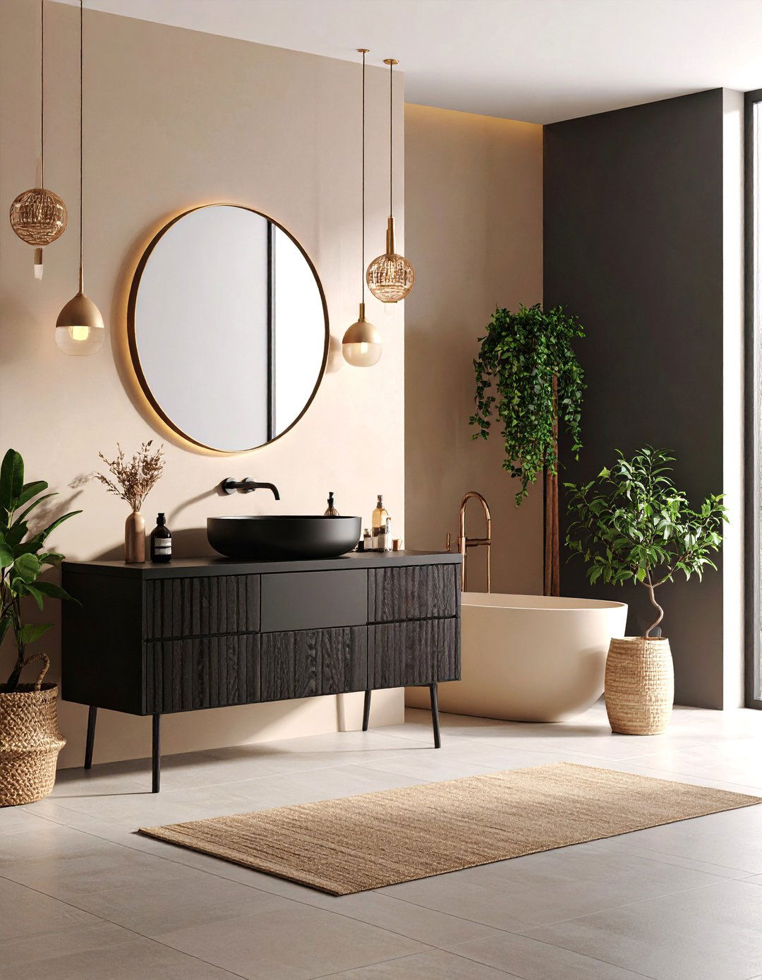 Beige and Black Contemporary Bathroom - 25 Neutral Bathroom Ideas