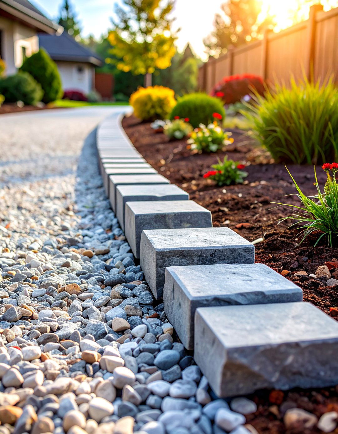Belgian Block Stone Edging - 25 Gravel Driveway Edging Ideas