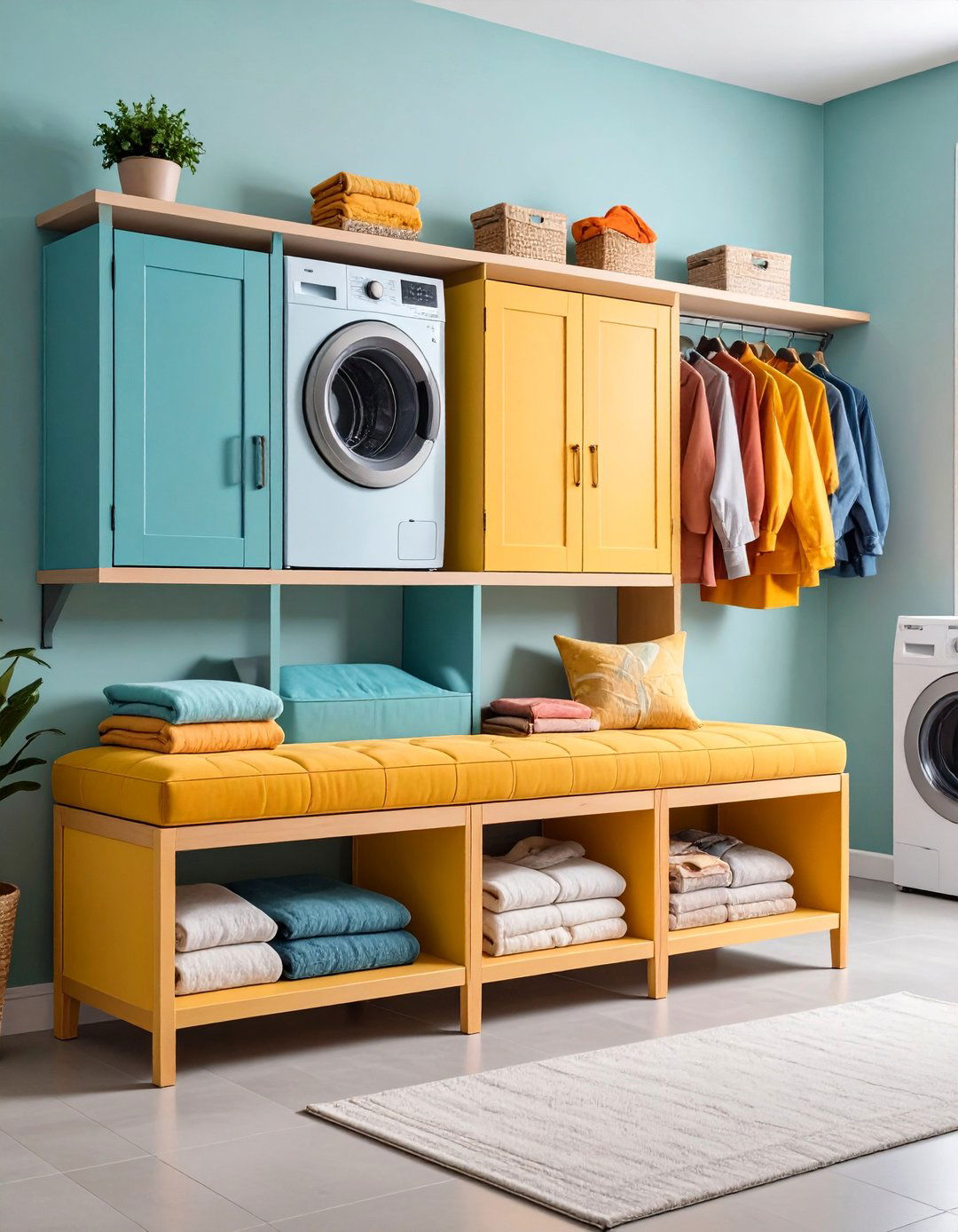 Bench Seating with Storage Cabinet Base - 25 Laundry Room Cabinet Ideas