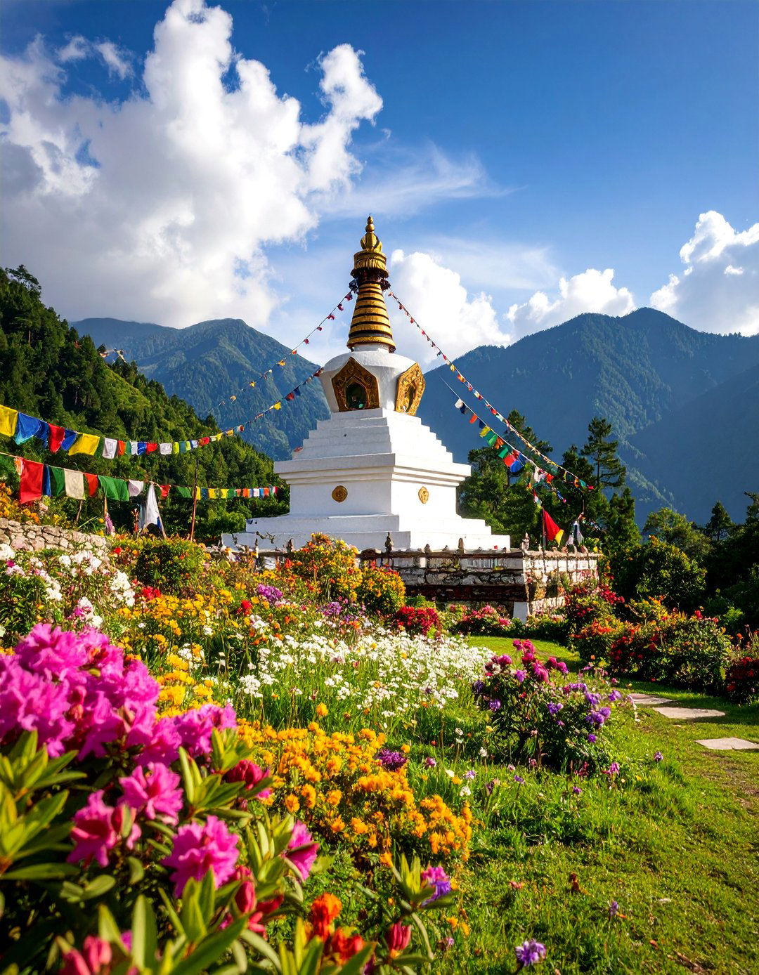 Bhutanese Mountain Garden with Chorten - 25 Asian Landscaping Ideas