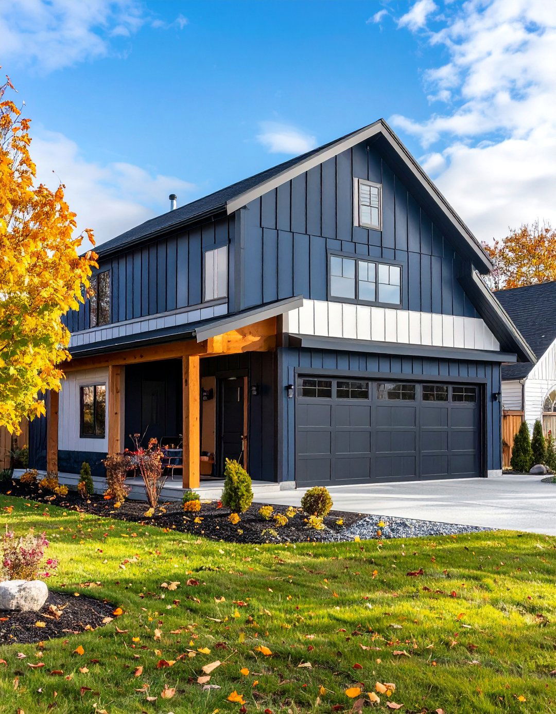 Bi Color Design with Contrasting Panels - 25 Barndominium Exterior Ideas