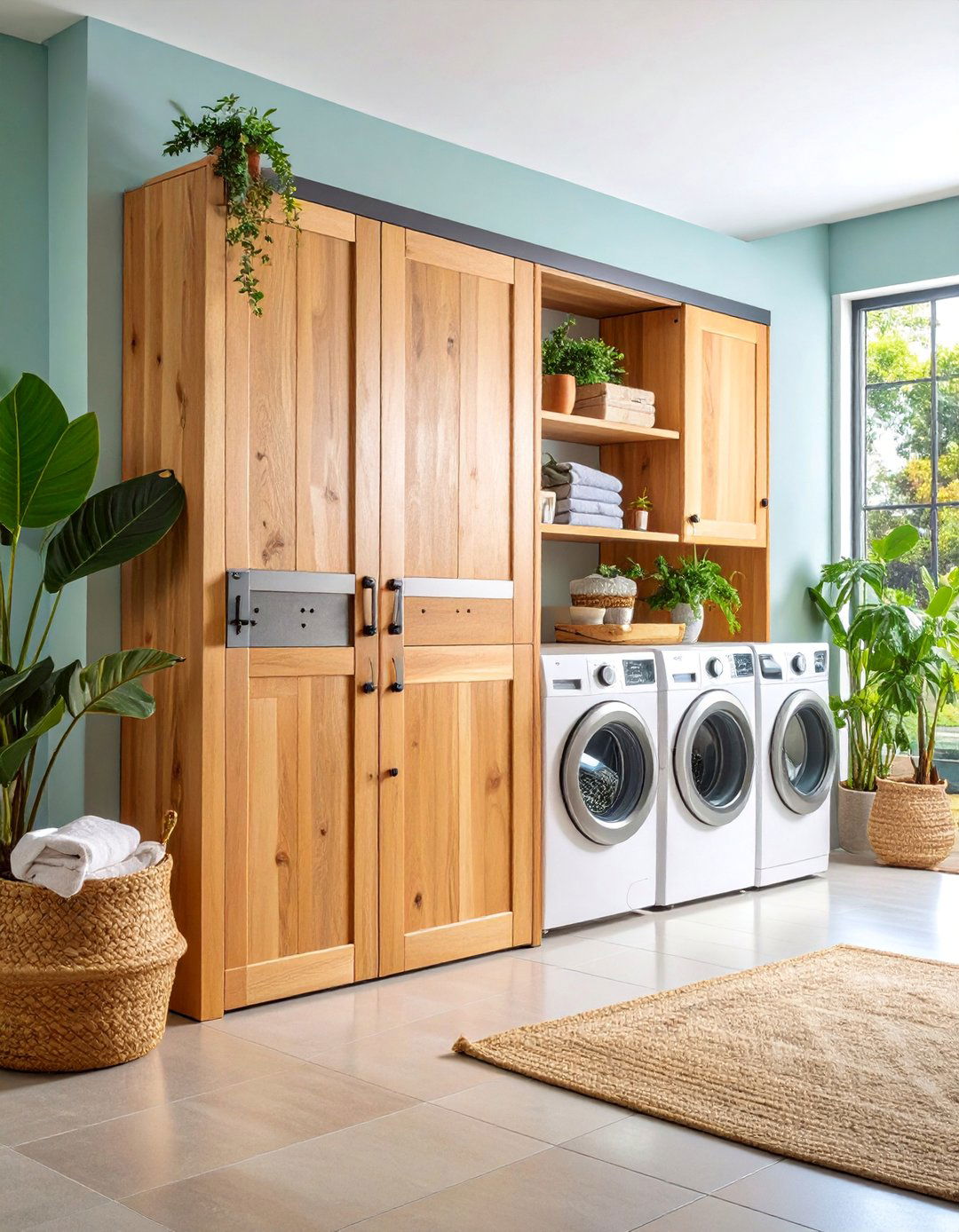 Bi Fold Door with Mixed Materials Wood and Mesh Panels - 25 Laundry Room Door Ideas