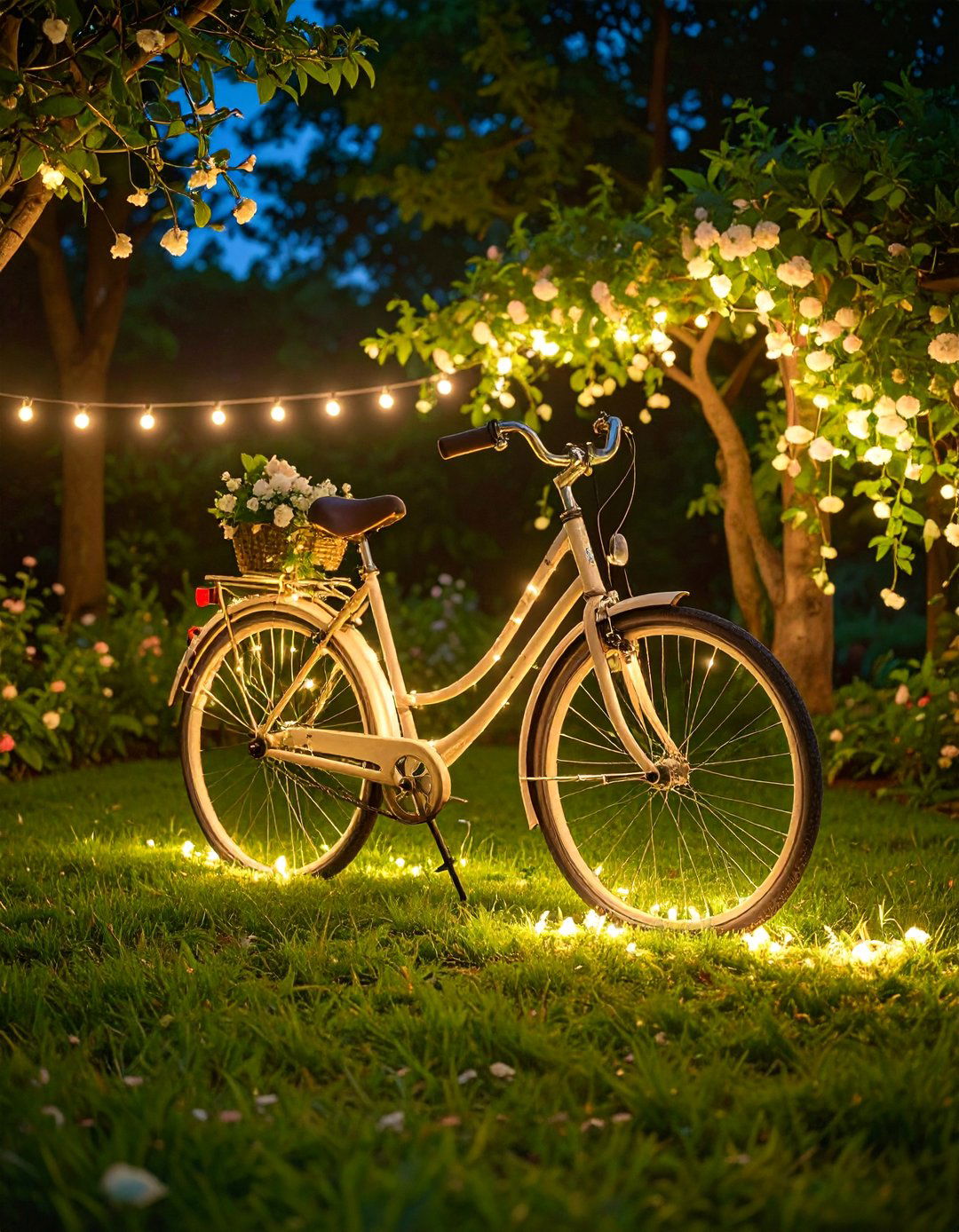 Bicycle Night Garden Illumination - 25 Old Bicycle Garden Ideas