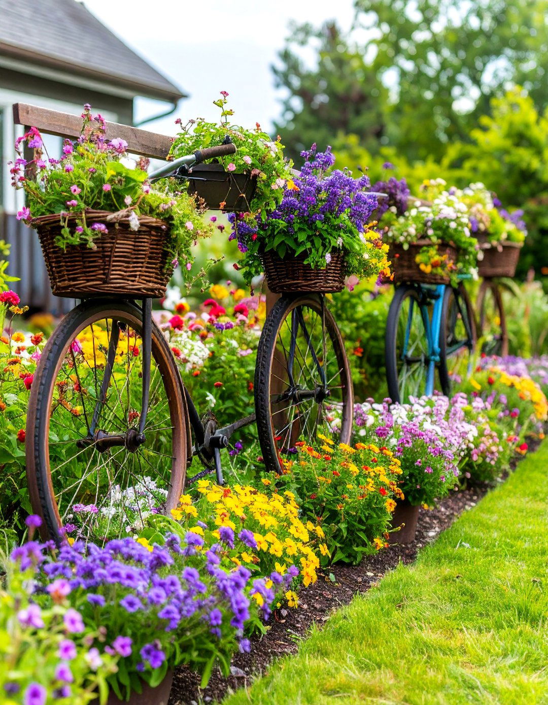 Bicycle Wheel Trellis Garden - 25 Backyard Ideas on a Budget