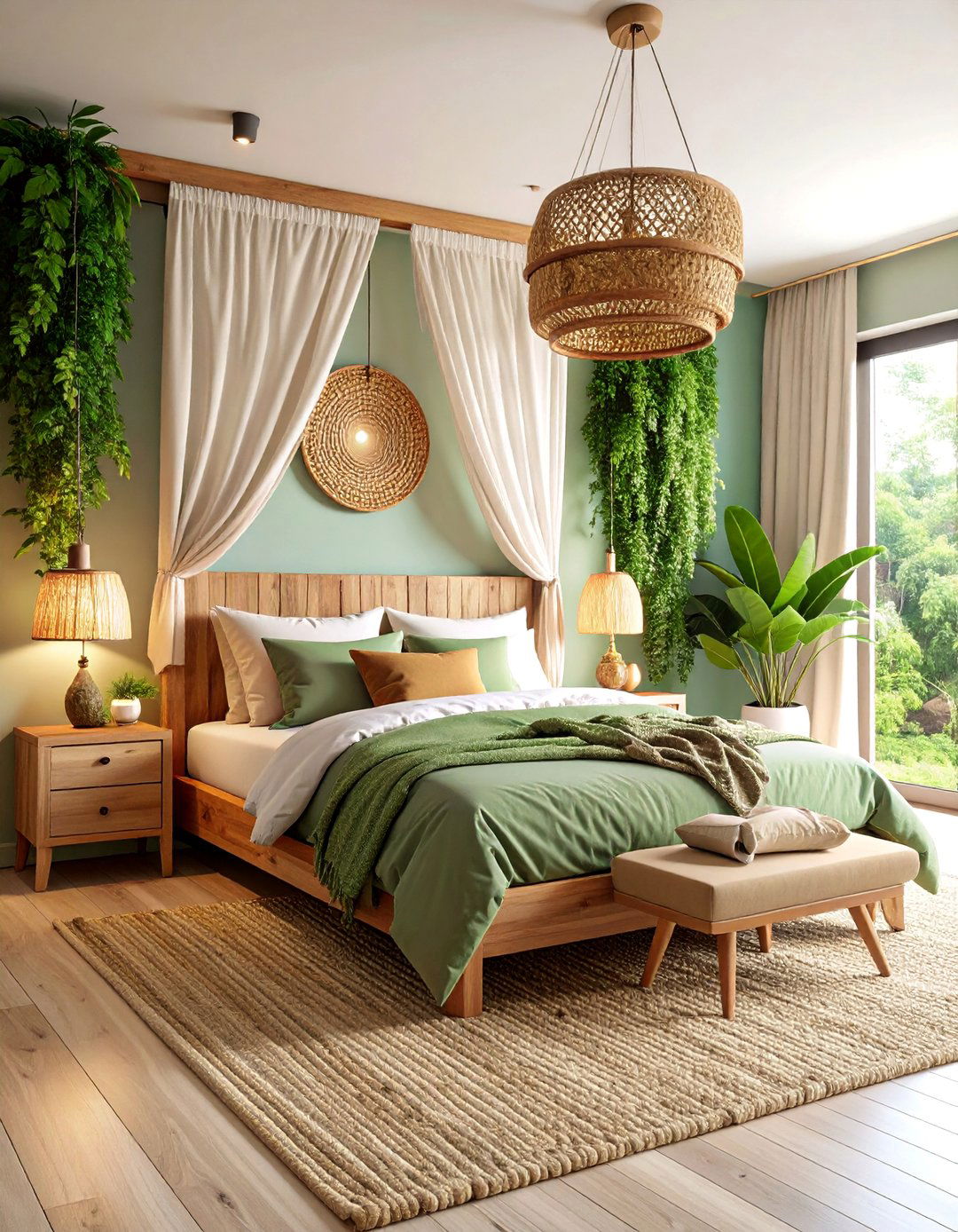 Biophilic Bedroom with Natural Wood Accents - 25 Room Decorating Ideas