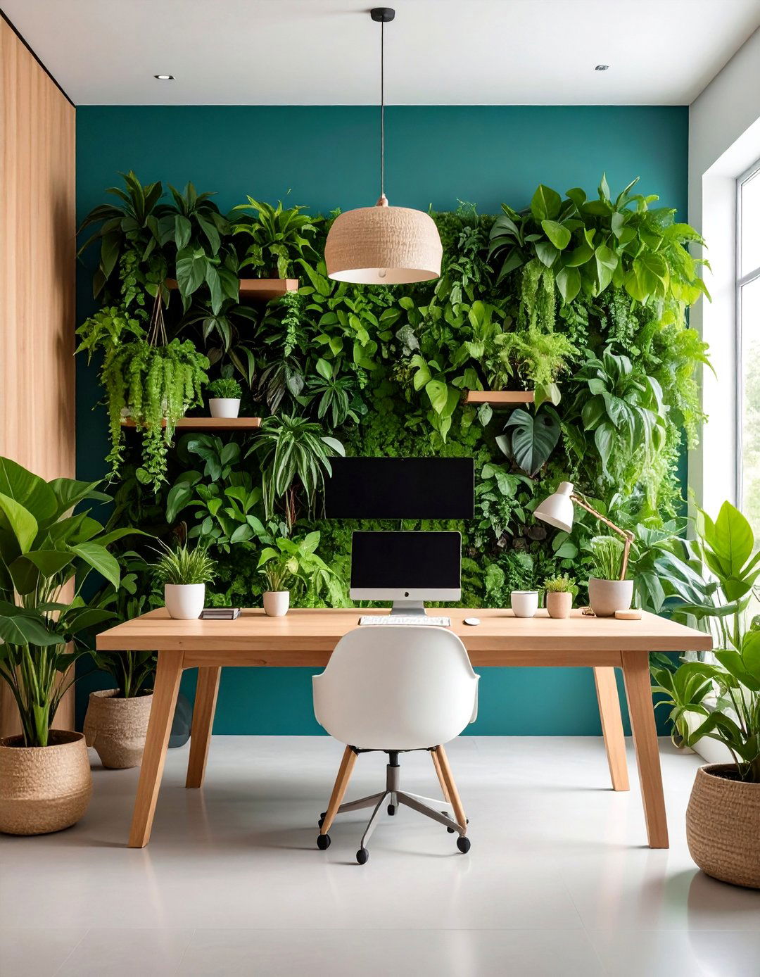 Biophilic Design with Living Plant Walls - 25 Green Home Office Ideas
