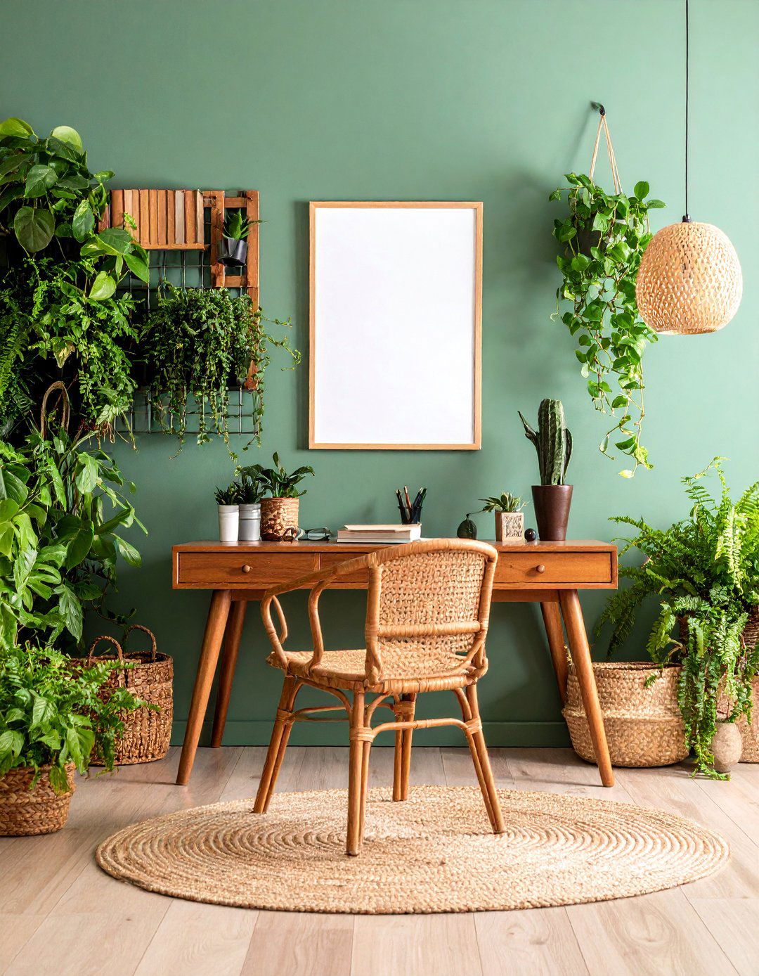 Biophilic Green Home Office with Living Wall Features - 25 Home Office Decor Ideas