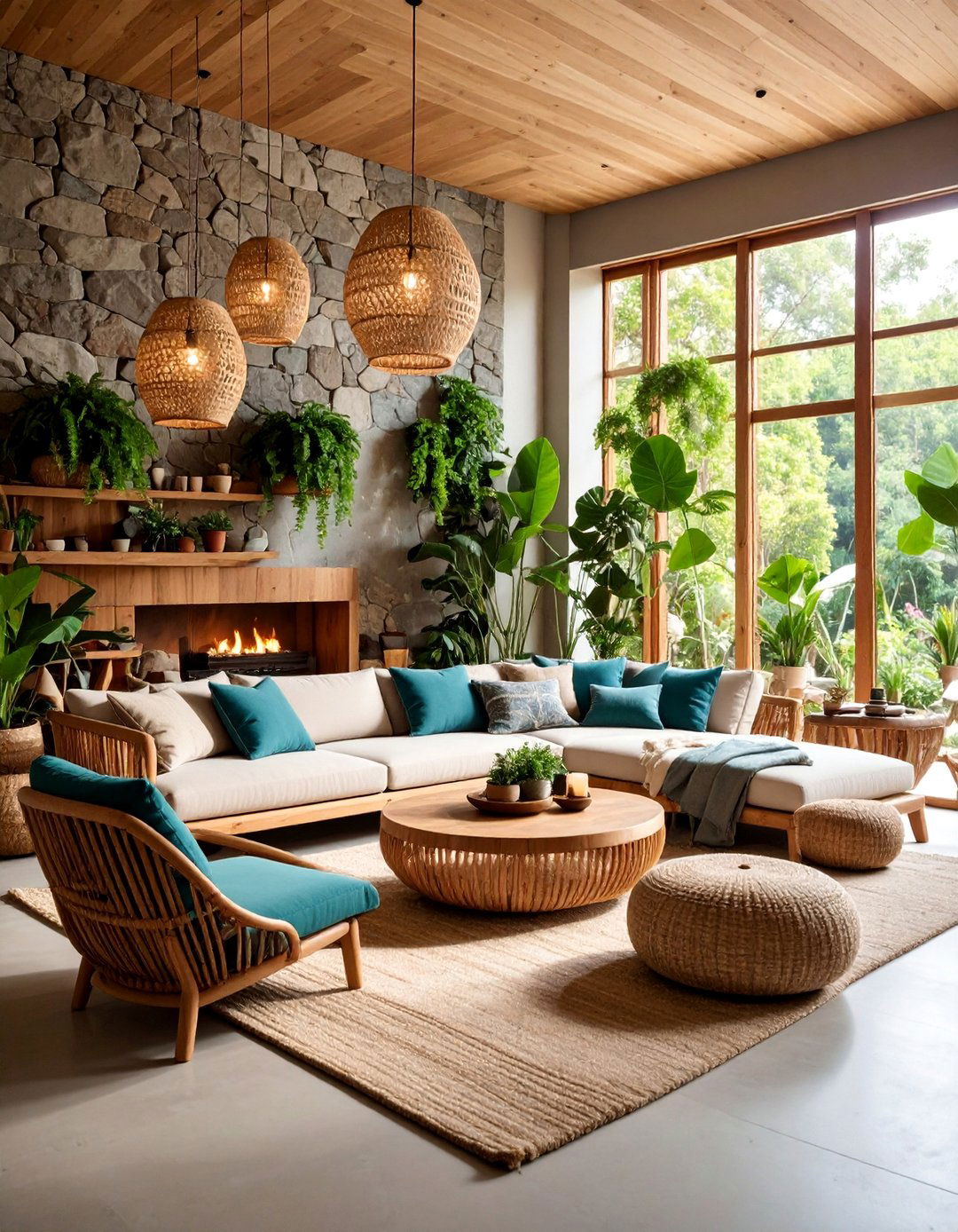 Biophilic Living Room with Natural Materials - 25 Living Room Design Ideas