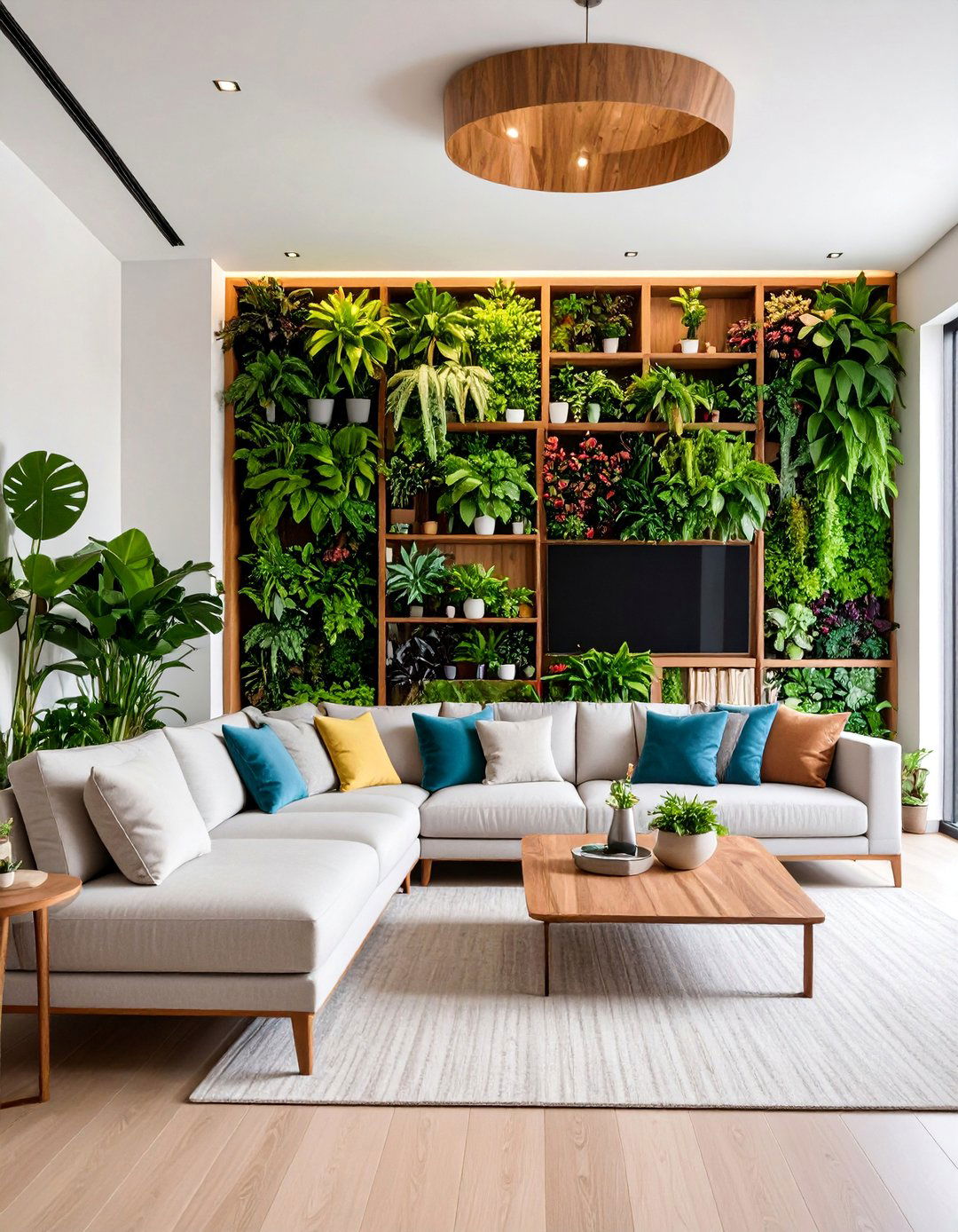 Biophilic Living Room with Vertical Garden Elements - 25 Small Living Room Ideas