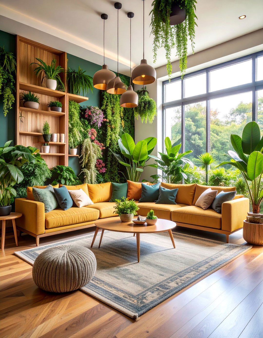 Biophilic Scandinavian Space with Abundant Greenery - 25 Scandinavian Living Room Ideas