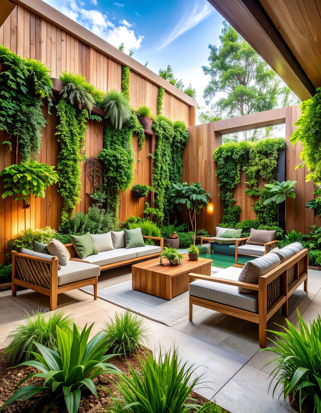 Biophilic Vertical Garden Patio with Living Walls - 25 Patio Decor Ideas