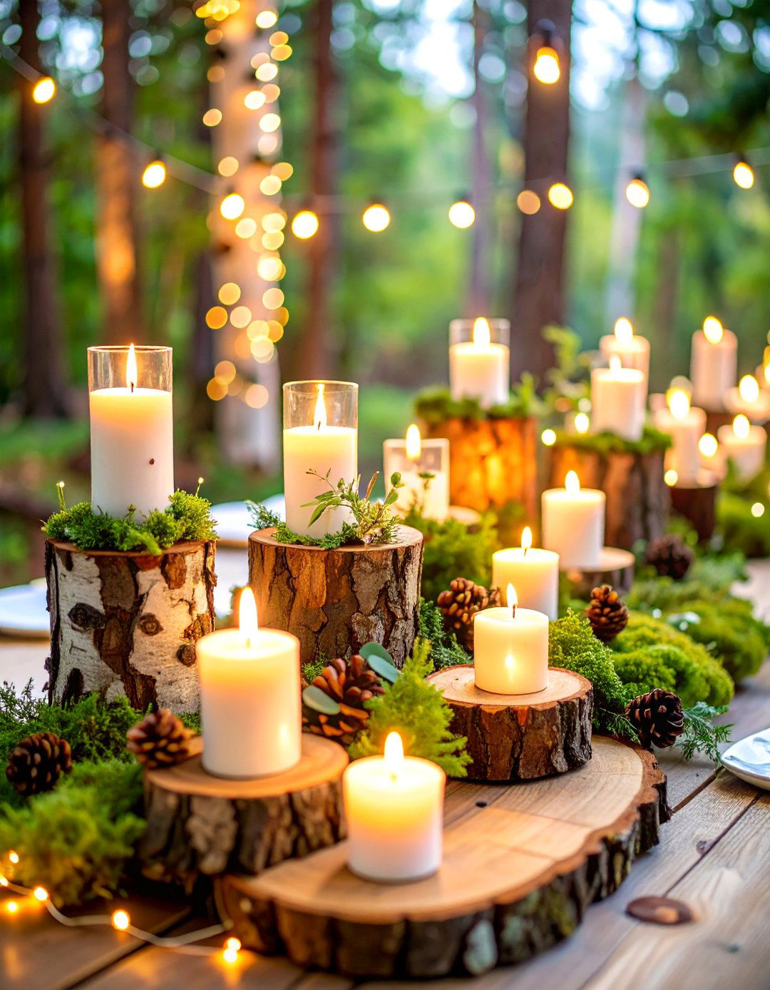 Birch Log Candle Grove Centerpiece - 25 Rustic Wedding Centerpieces