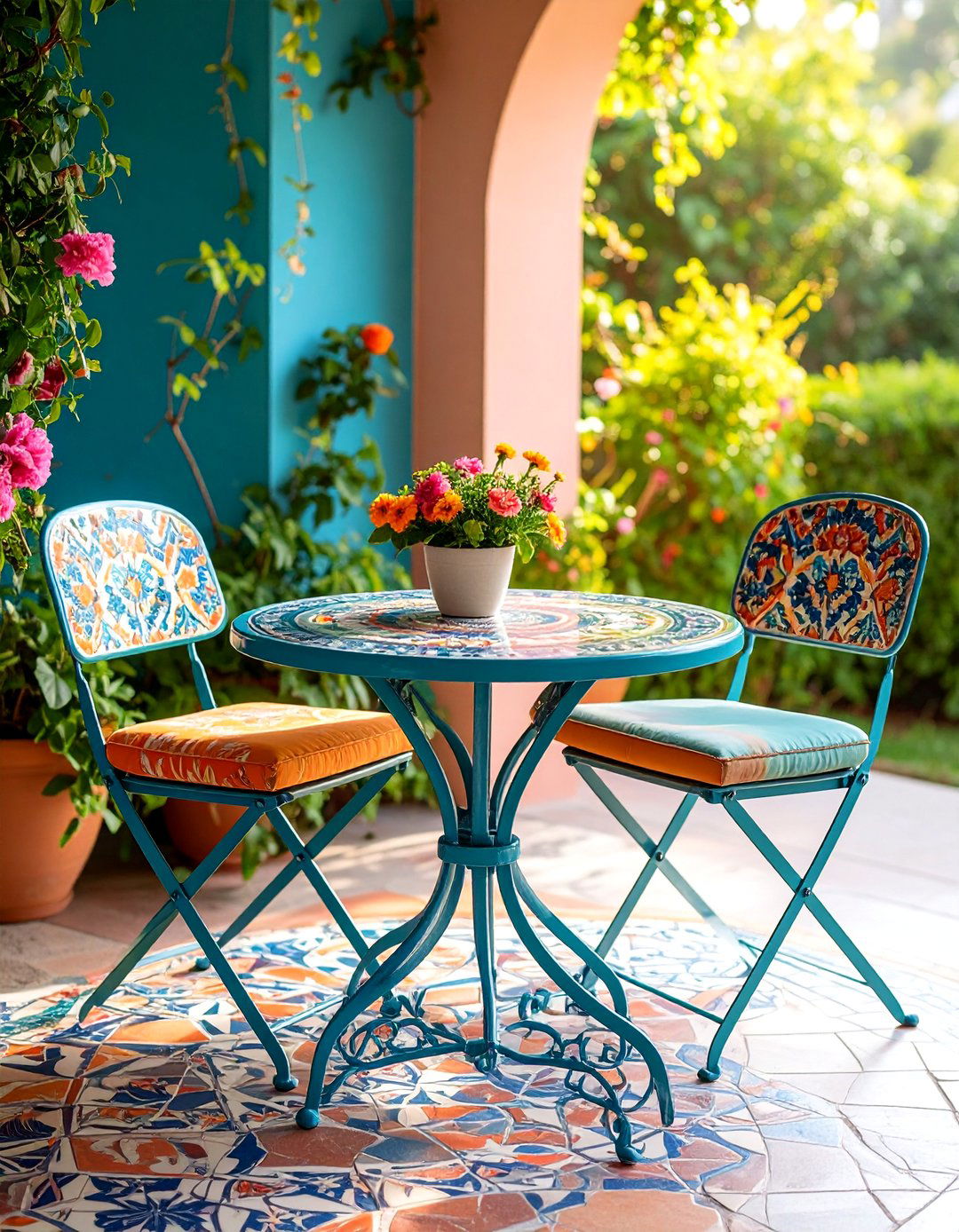 Bistro Set with Mosaic Table Design - 25 Garden Furniture Ideas