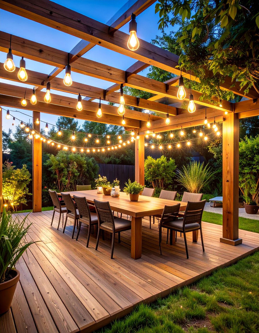 Bistro String Lighting for Pergola Entertaining - 25 Landscape Lighting Ideas