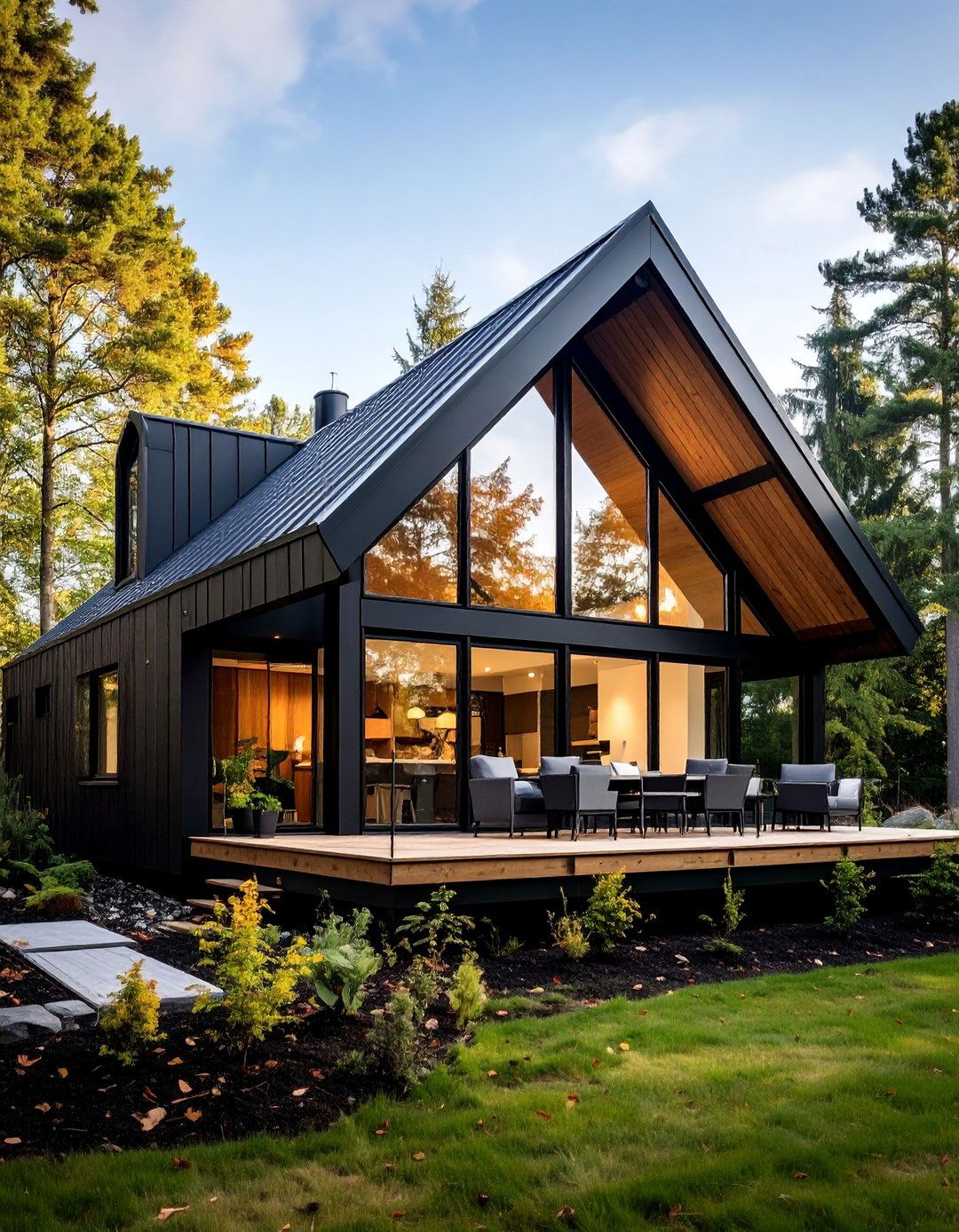 Black A Frame with Glass Features - 25 Black House Exteriors & Paint Colors