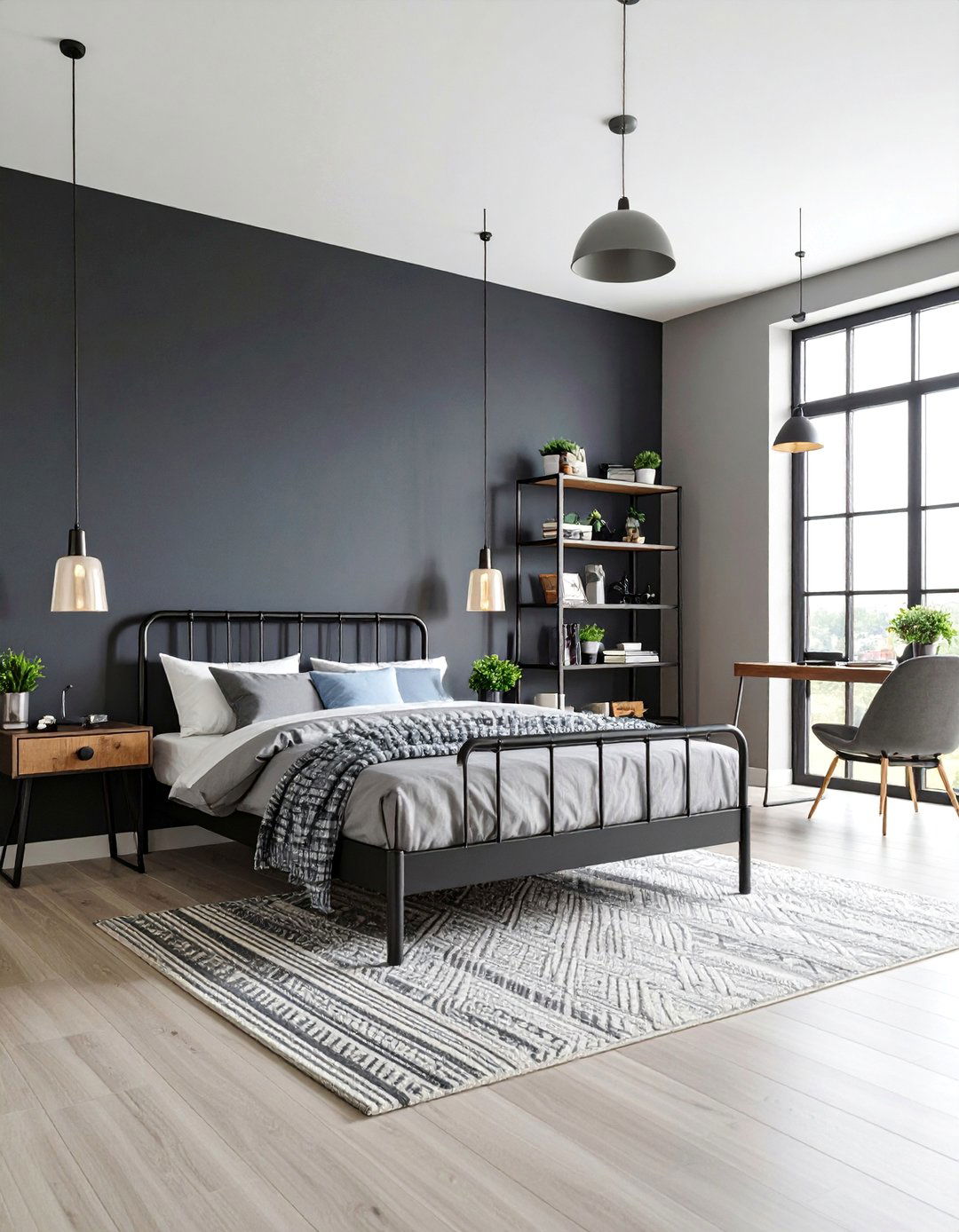 Black Accent Wall Boys Room with Modern Industrial Style - 25 Boys Room Paint Ideas
