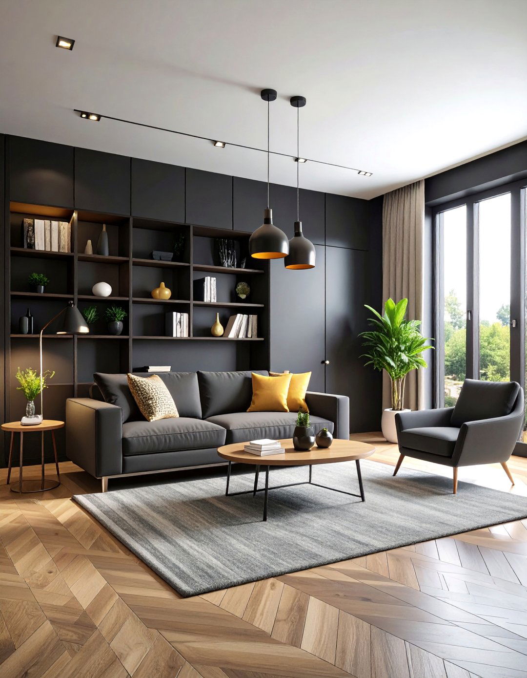 Black Accent Wall with Built in Storage - 25 Black Fireplace Ideas