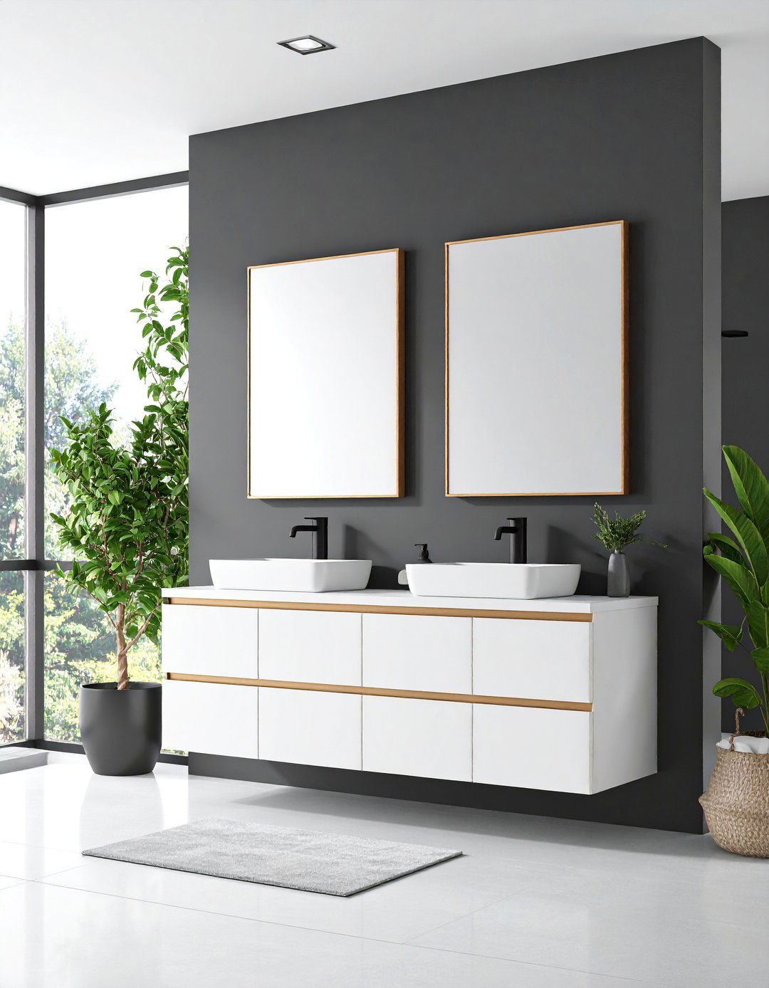 Black Accent Wall with White Fixtures - 25 Black and White Bathroom Ideas