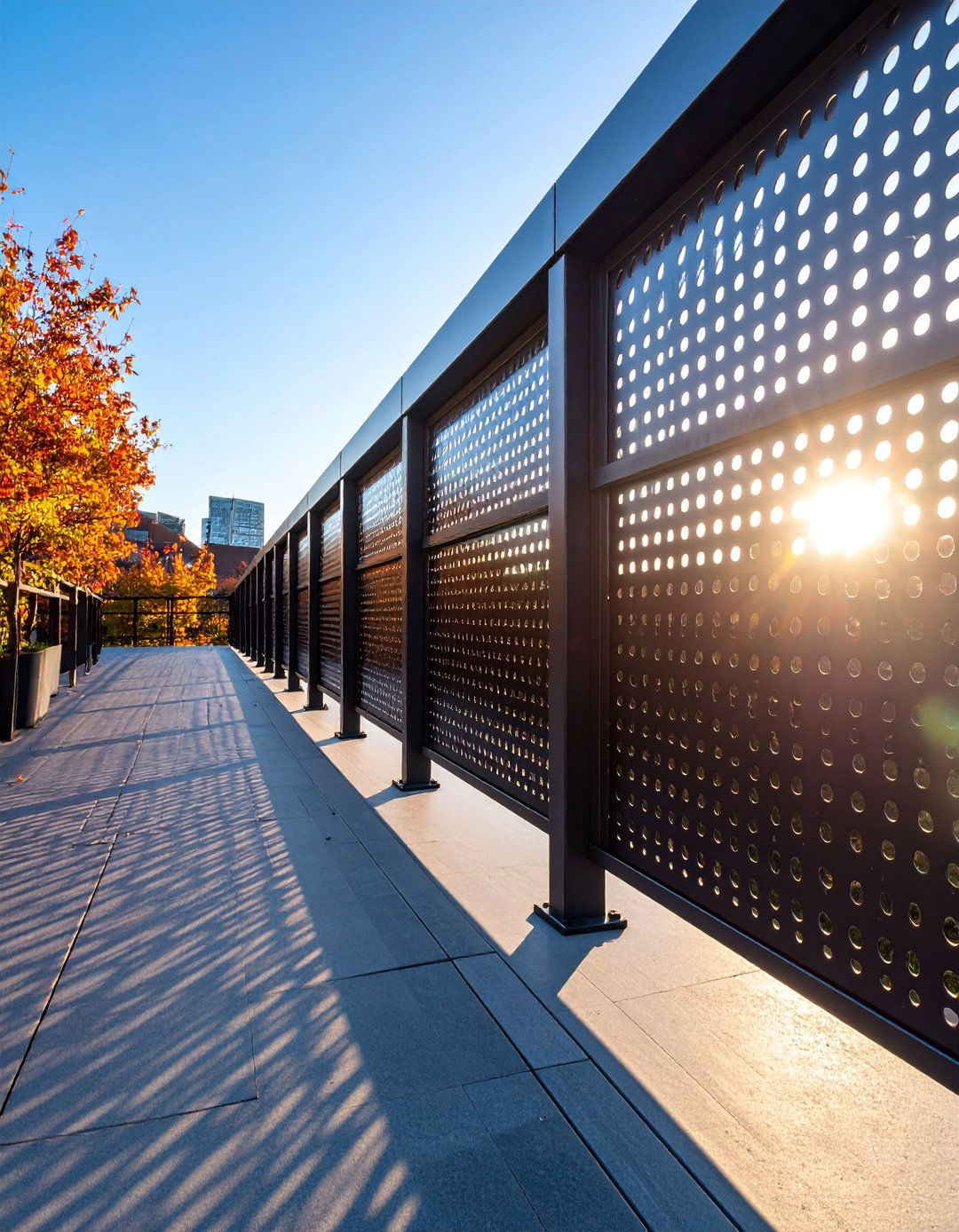 Black Aluminum Deck Railing with Perforated Metal Panels - 25 black deck railing ideas