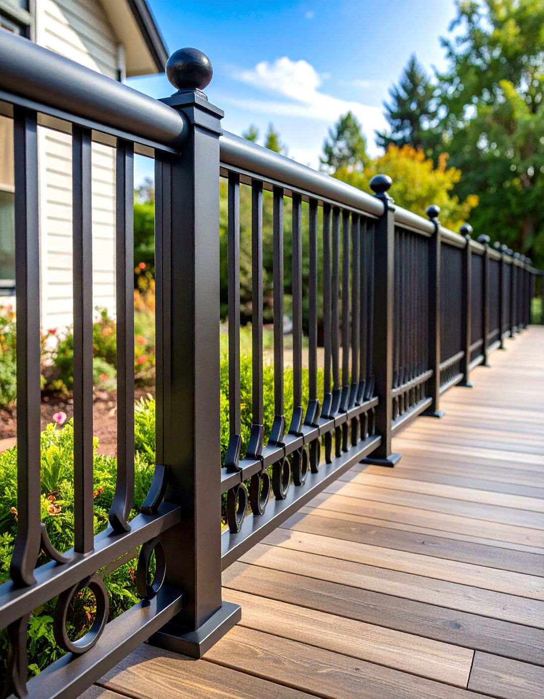 Black Aluminum Deck Railing with Round Balusters - 25 black deck railing ideas