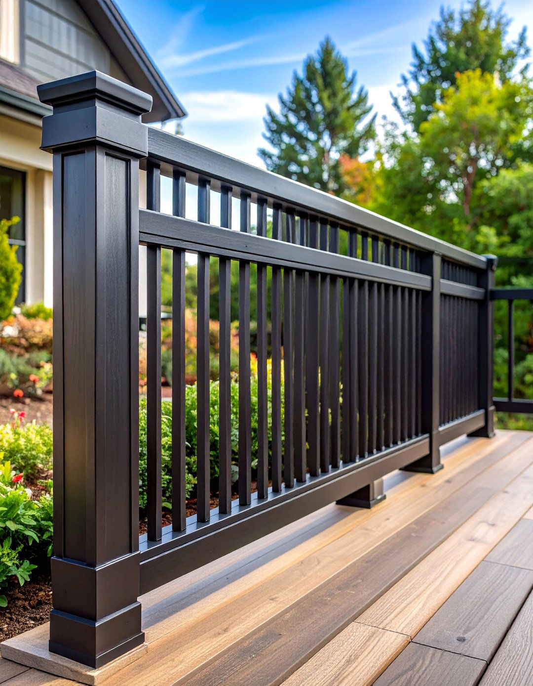 Black Aluminum Deck Railing with Square Balusters - 25 black deck railing ideas