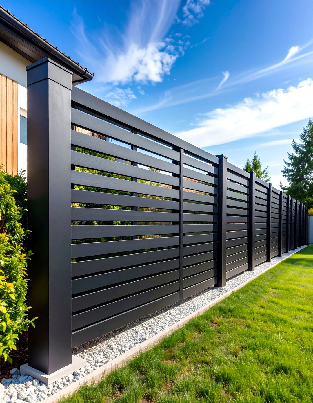 Black Aluminum Modern Privacy Fence - 25 Backyard Fence Ideas