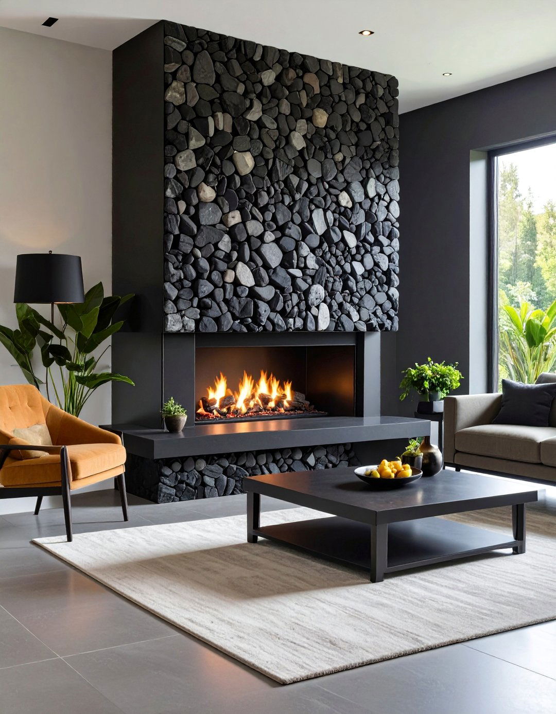Black Basalt Mosaic Pattern Fireplace - 25 Black Stone Fireplace Ideas