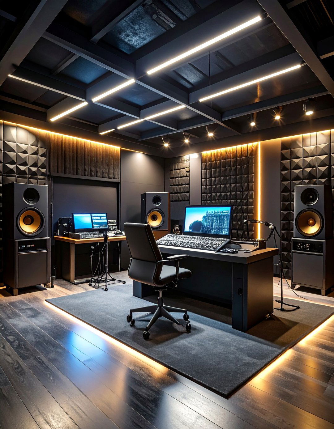 Black Basement Music Studio with Acoustic Design - 25 black basement ideas