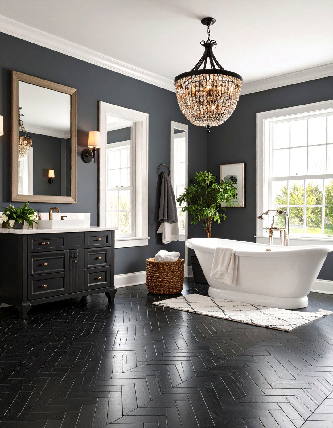 Black Basketweave Tile Classic Pattern Floor - 25 Black Floor Bathroom Ideas