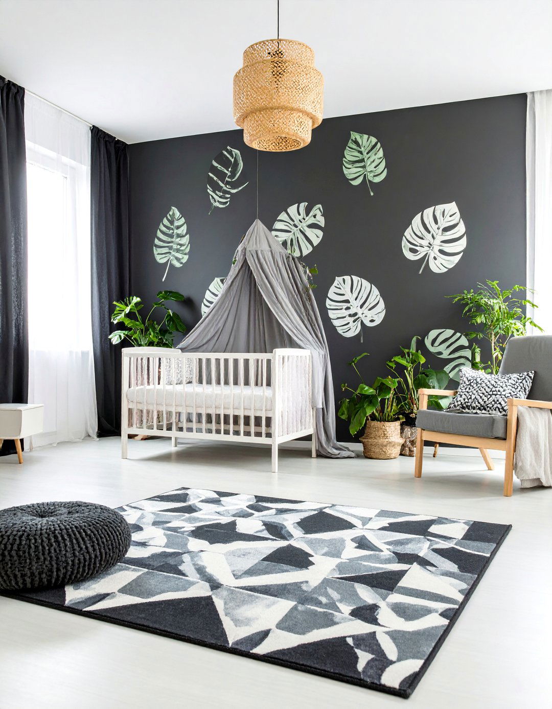 Black Botanical Wallpaper Garden Theme - 25 Black Nursery Ideas