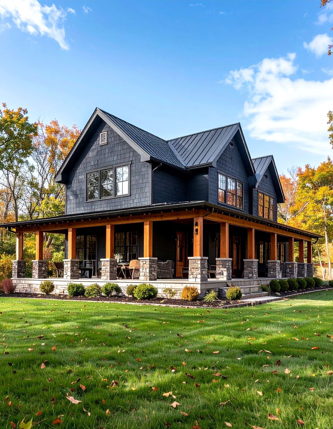 Black Brick Farmhouse with Natural Wood Accents - 25 Black Brick House Exteriors