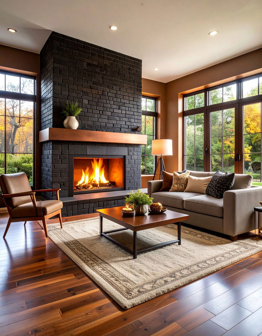 Black Brick Fireplace with Copper Accent Details - 25 Black Brick Fireplace Ideas