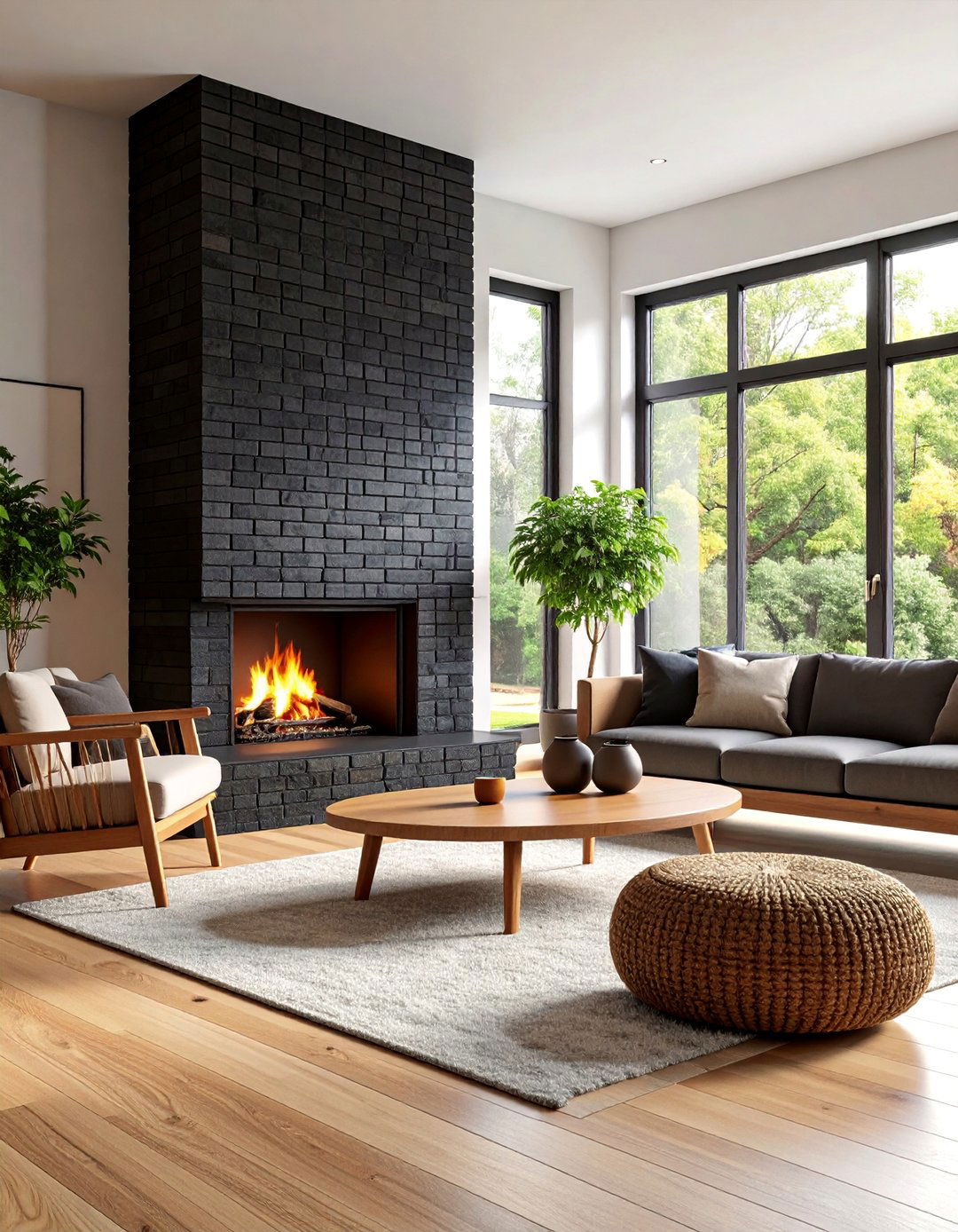 Black Brick Fireplace with Minimalist Japanese Inspired Design - 25 Black Brick Fireplace Ideas