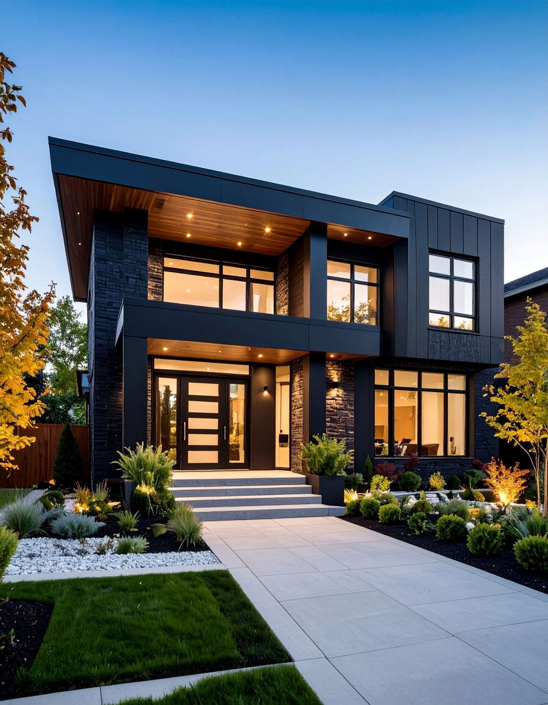 Black Brick House with Dramatic Front Entry - 25 Black Brick House Exteriors