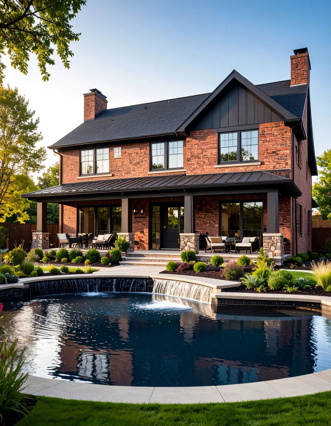 Black Brick House with Water Feature Elements - 25 Black Brick House Exteriors