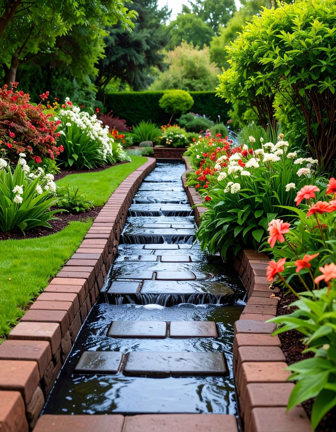 Black Brick Walkway with Water Features - 25 Black Brick Walkway Ideas