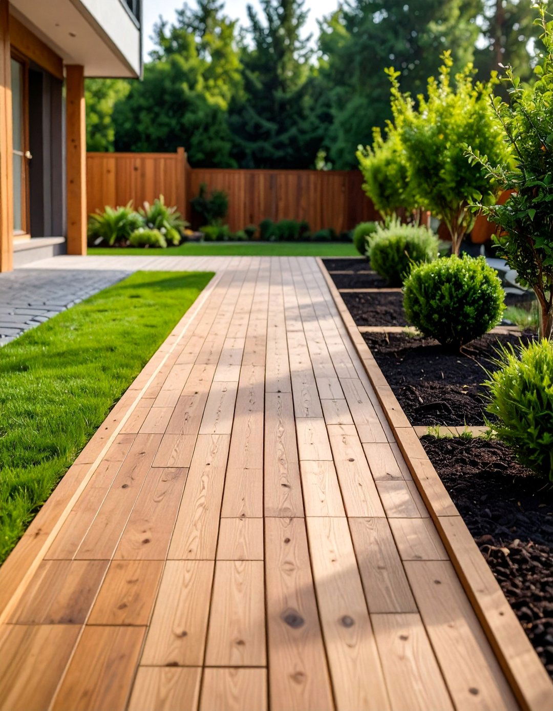 Black Brick Walkway with Wooden Border Elements - 25 Black Brick Walkway Ideas