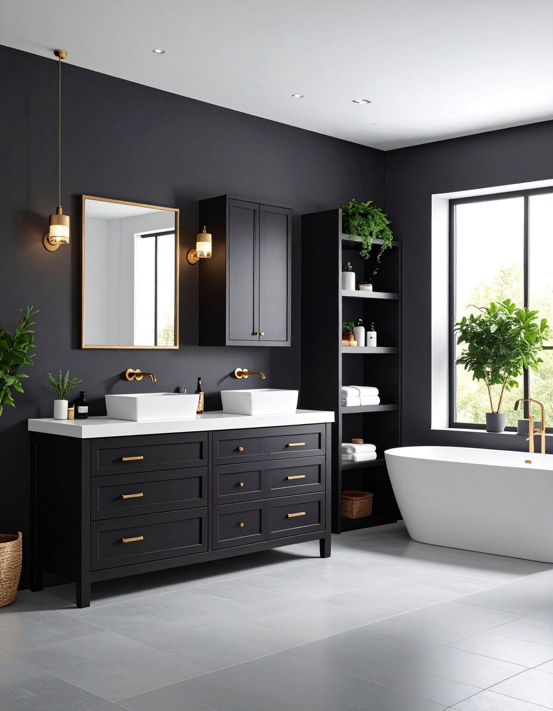 Black Cabinet Storage Focus Design - 25 black powder room ideas