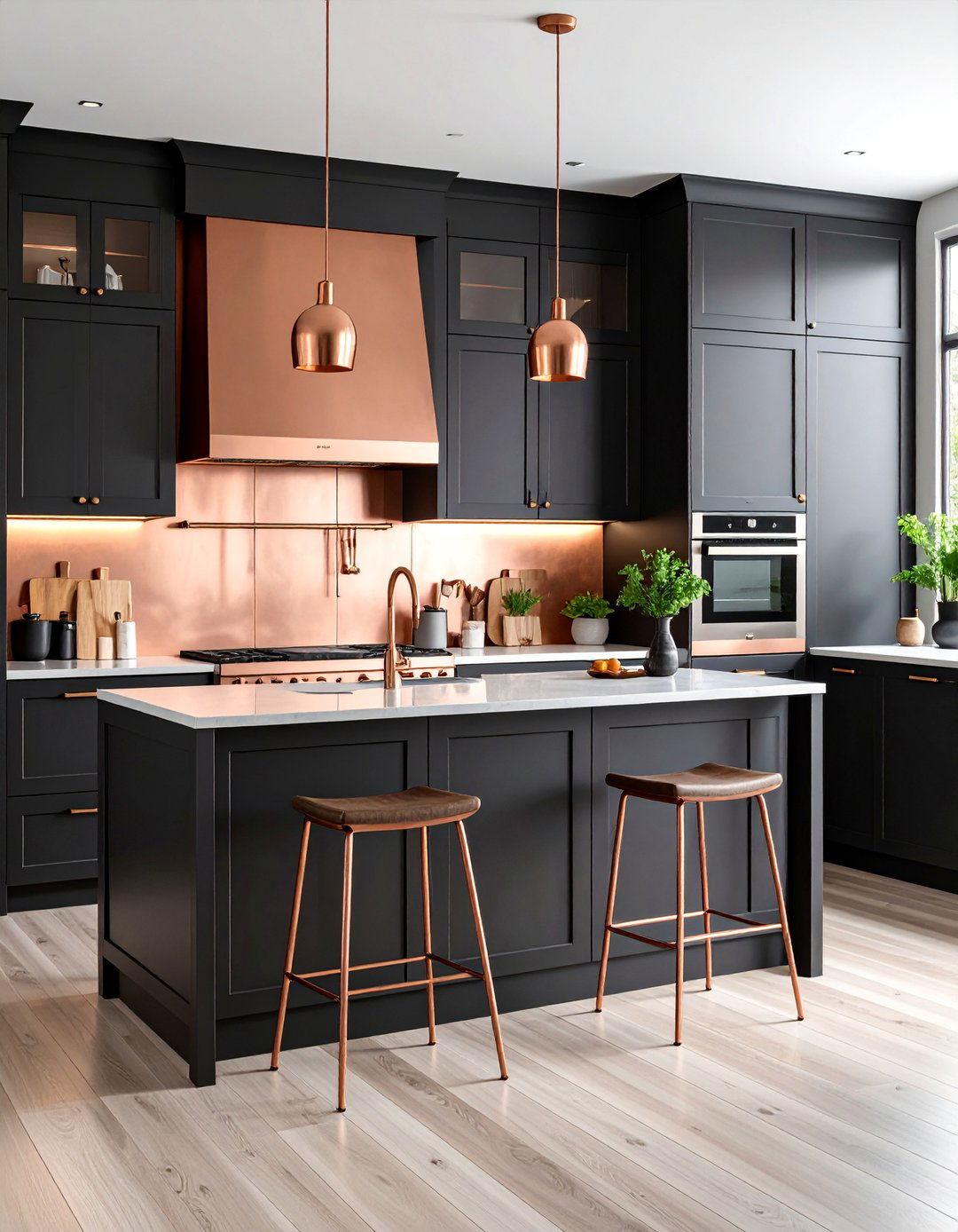 Black Cabinets with Copper Accents and Hardware - 25 Black Kitchen Cabinet Ideas
