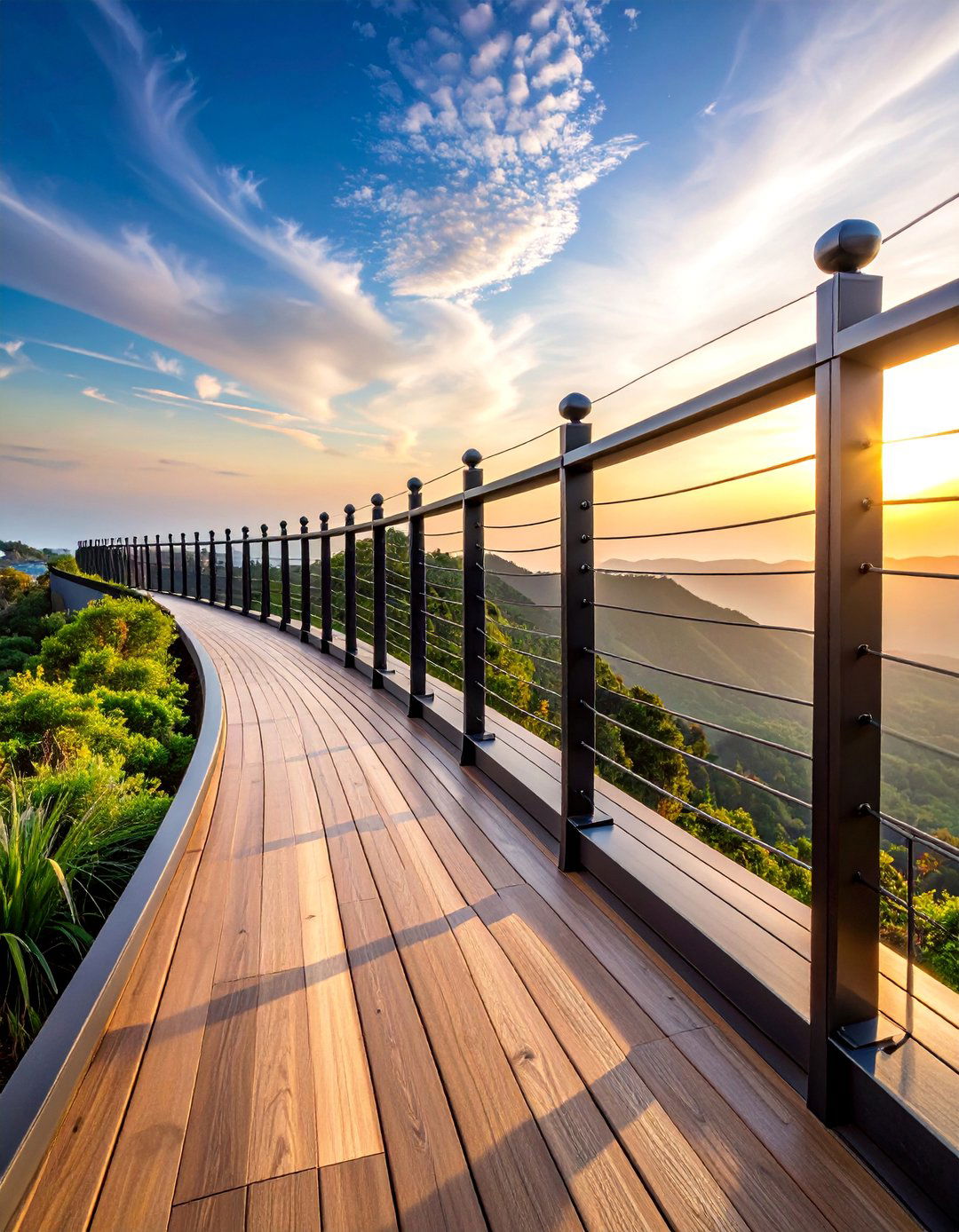 Black Cable Deck Railing with Mixed Height Design - 25 black deck railing ideas