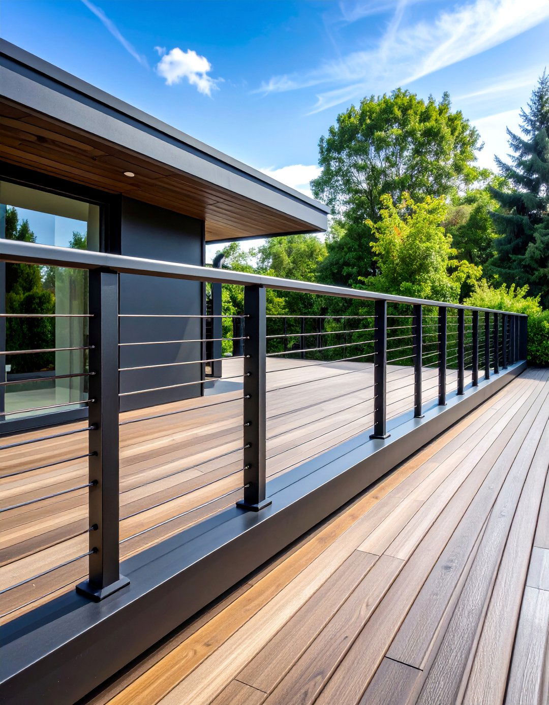 Black Cable Deck Railing with Stainless Steel Cables - 25 black deck railing ideas