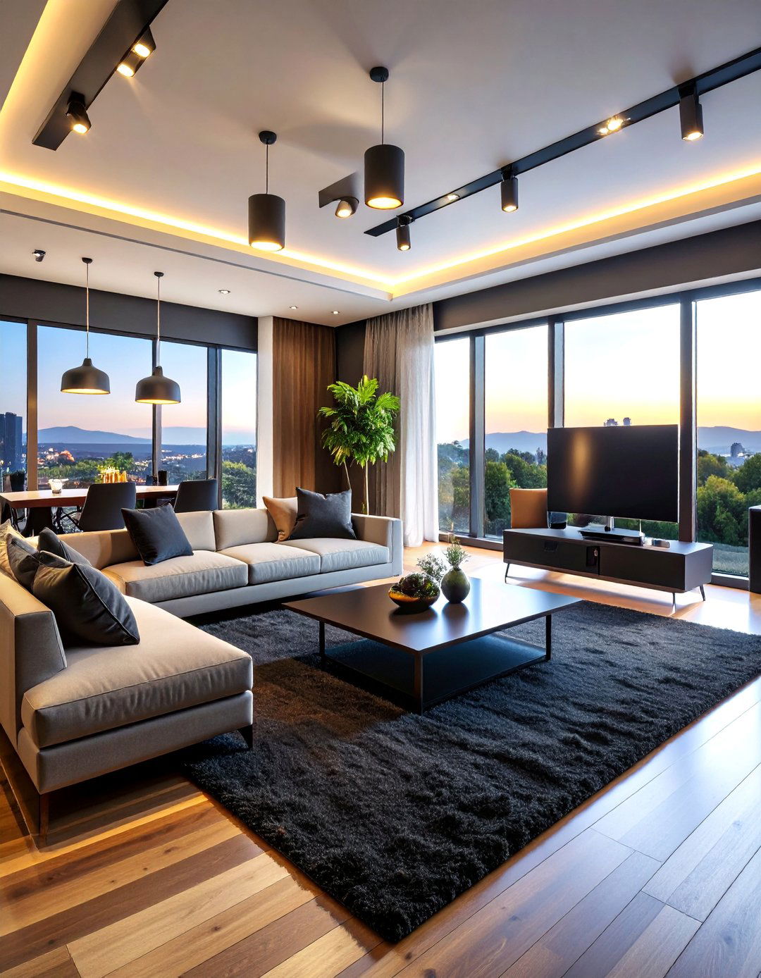 Black Carpet Living Room with Smart Home Features - 25 Black Carpet Living Room Ideas