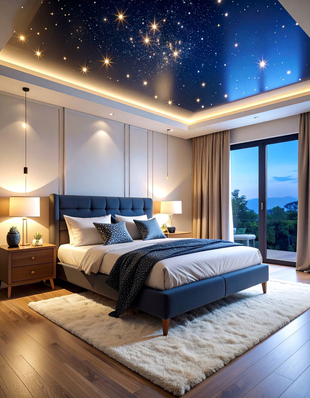 Black Ceiling Bedroom with Starlight Effect - 25 Black Room Ideas