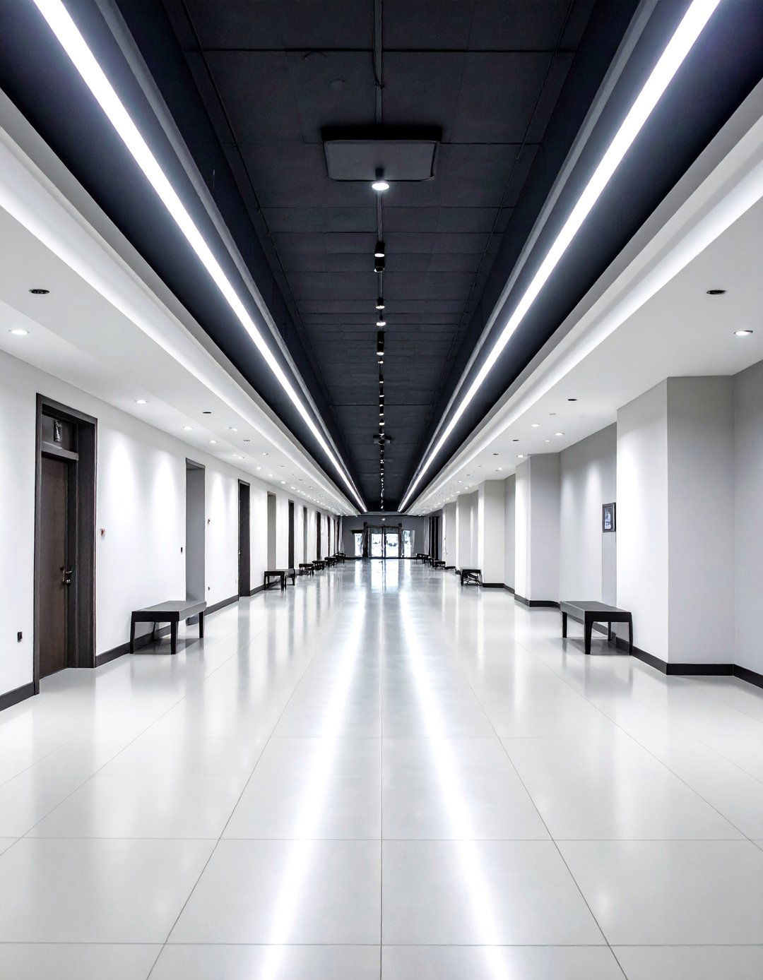 Black Ceiling Hallway with Contrasting Walls - 25 Black Hallway Ideas